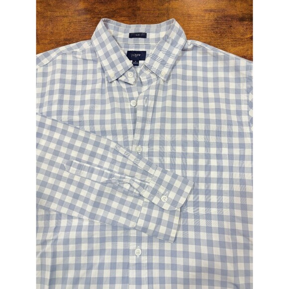 J. Crew Mens Size Medium Slim White Blue Long Sleeve Button Up Shirt Cotton M - Picture 4 of 6